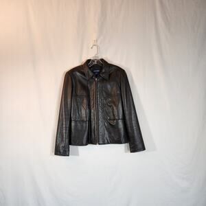 MY WEEKEND CLOTHES Black Leather Jacket Pockets Womens Extra Small XS FLAWED
